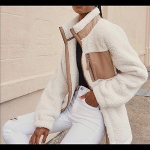 Sherpa faux leather trim jacket